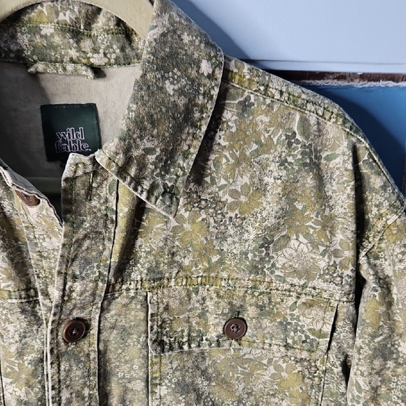 wild fable Jackets & Blazers - Wild Fable Green Floral Cotton Denim Crop Longsleeve Jacket Small
